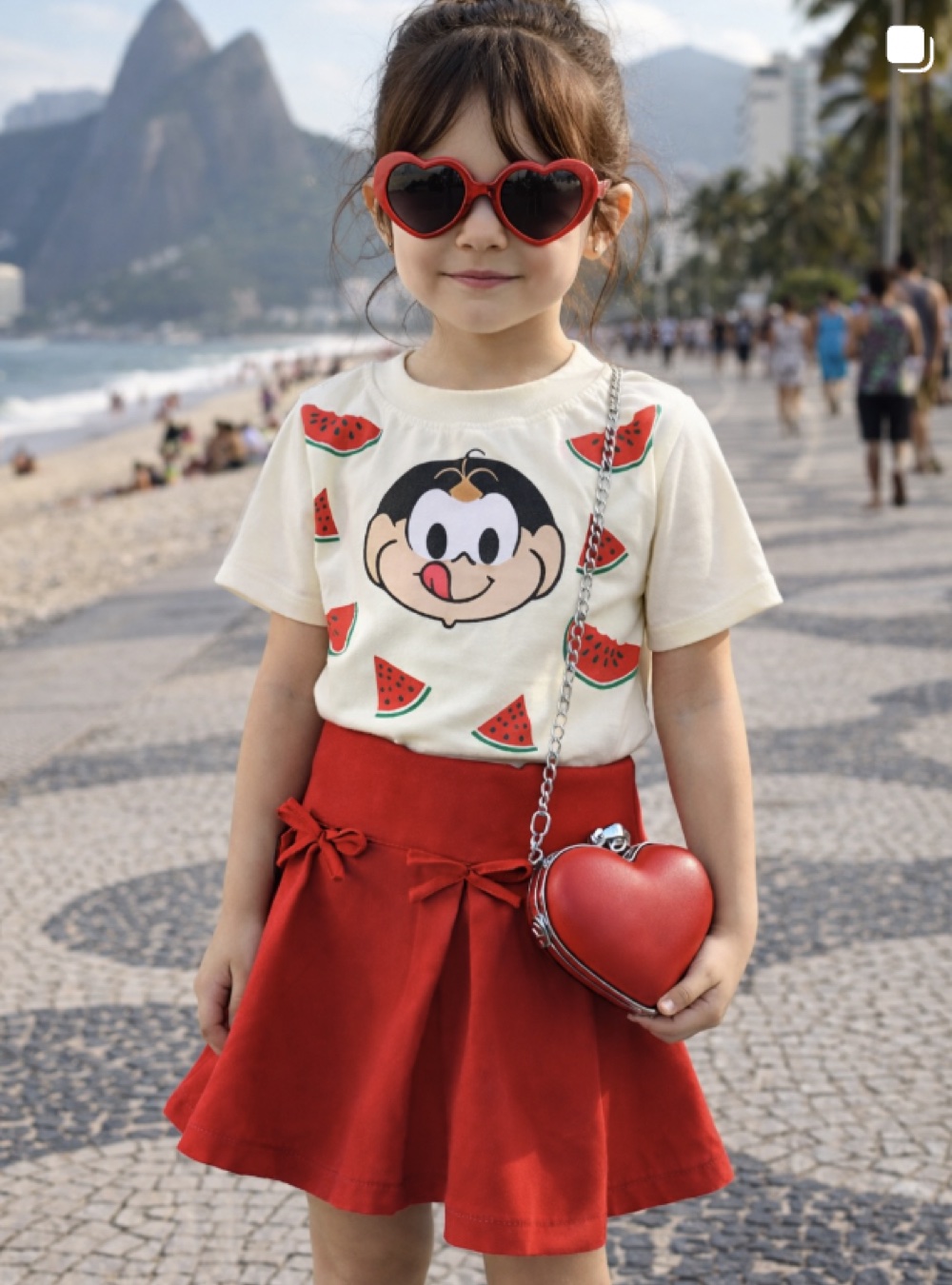 Menina com conjunto Magali no calçadão