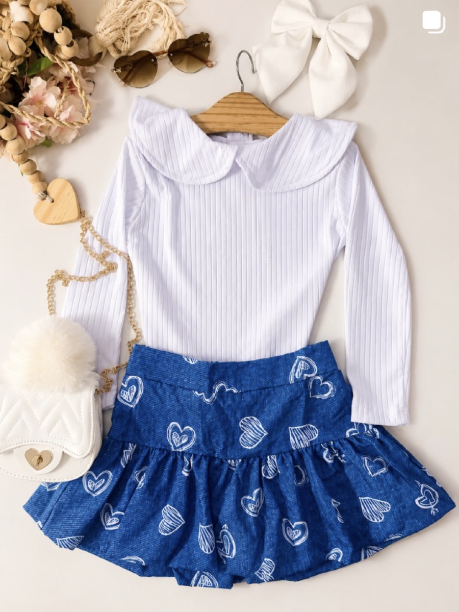 Blusa Gola Boneca + Saia Corações